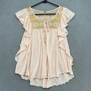 Free People Boho Peasant Top Womens Small Ruffle Romantic Cottagecore Pink